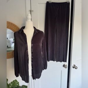 Elegant grey stretchy Button-Up Shirt and Pants Set NWT